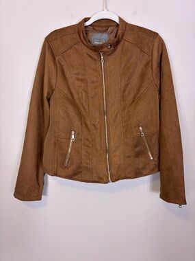New with tags Maurices Tan Faux Suede Zip Up Moto Jacket Large